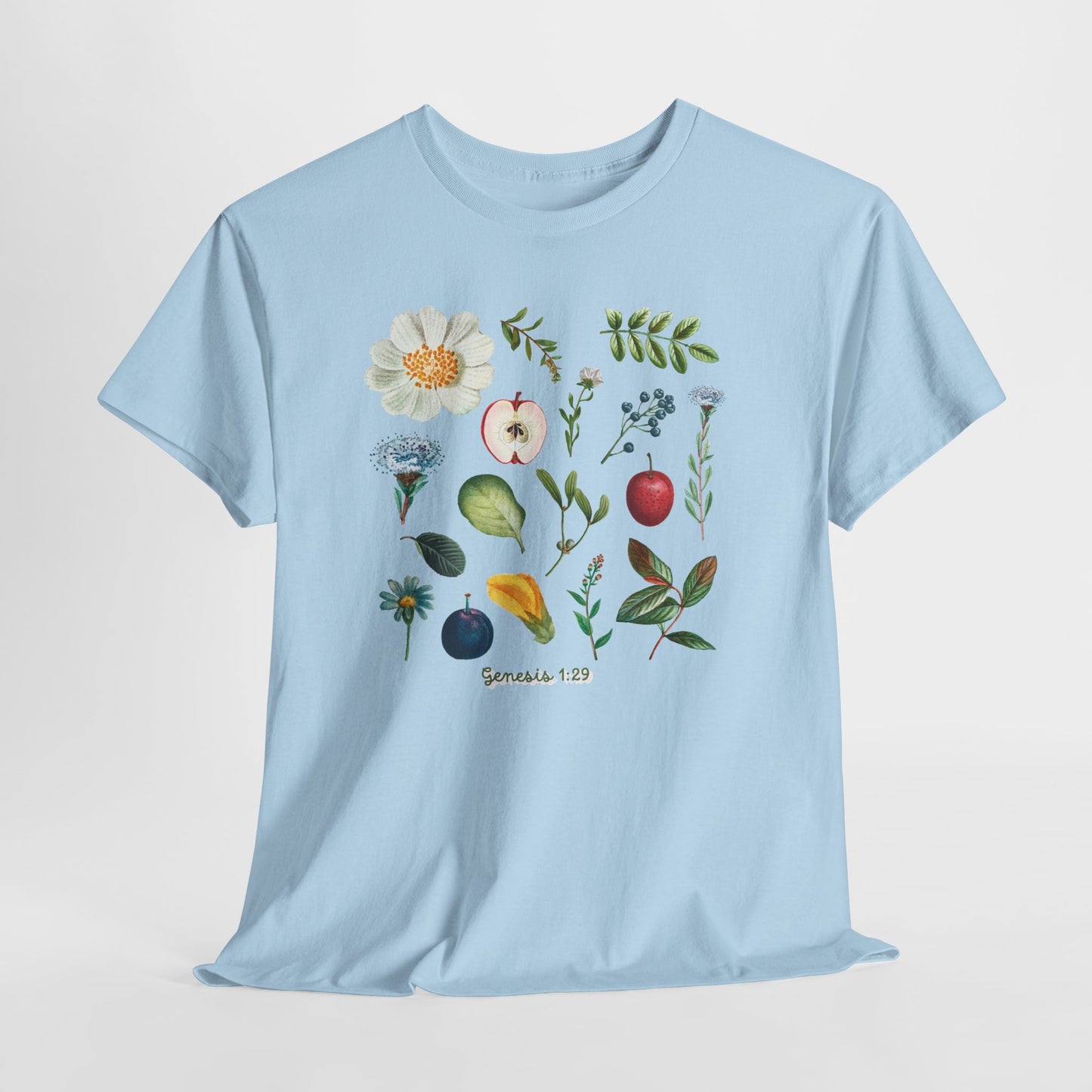 Botanical Fruit & Flower Tee — Watercolor Garden Illustration T-Shirt Genesis 1:29
