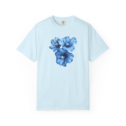 Blue Hibiscus Floral T-Shirt — Watercolor Flower Graphic Tee