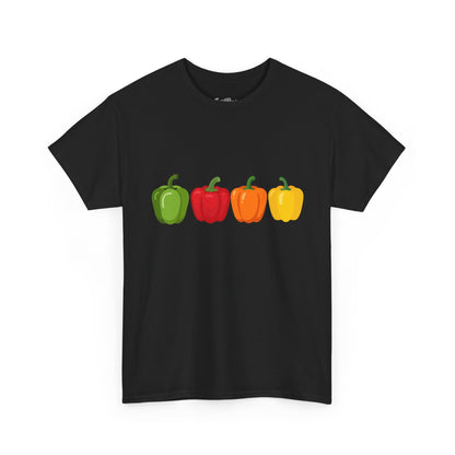 Bell Pepper Graphic Tee — Colorful Green Red Orange Yellow Peppers Shirt