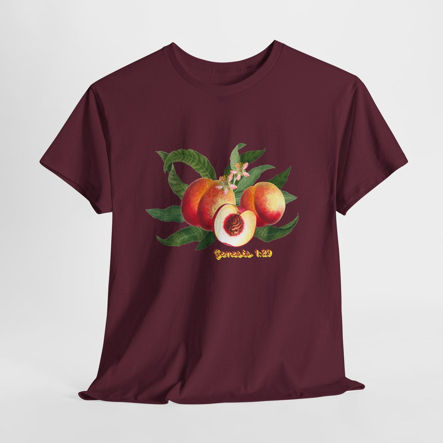 Peach Botanical Tee — Vintage Fruit Illustration T-Shirt ("Genesis 1:29")