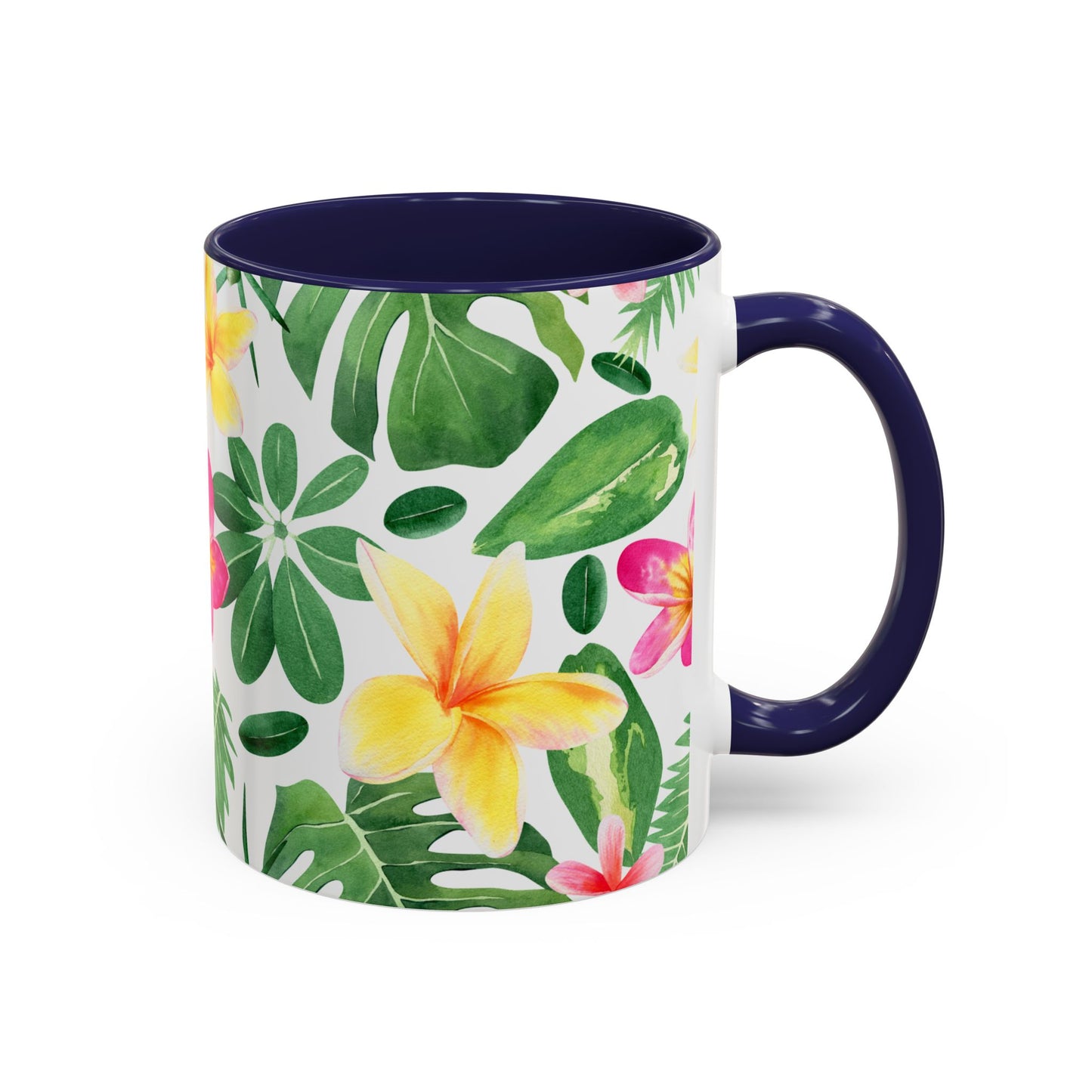 Tropical Floral Coffee Mug — Plumeria & Palm Accent Mug (11/15oz)
