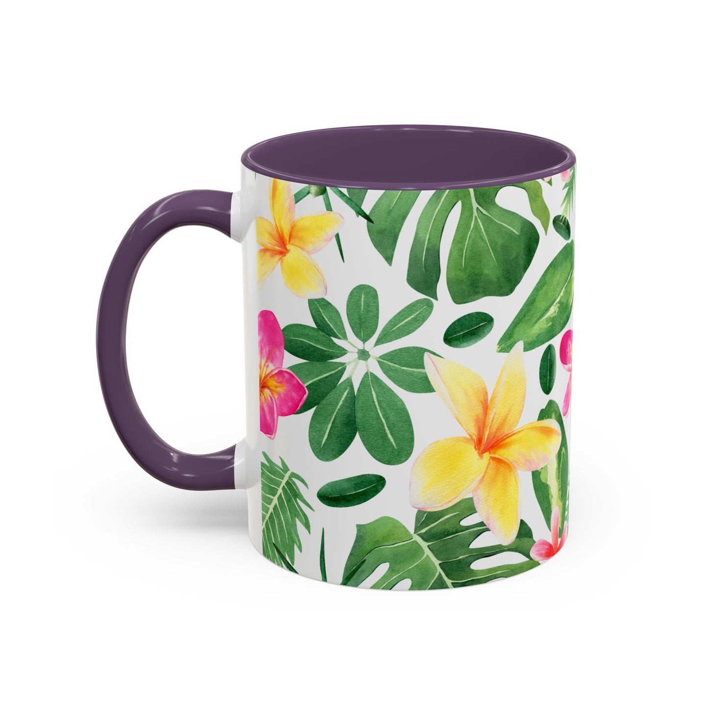 Tropical Floral Coffee Mug — Plumeria & Palm Accent Mug (11/15oz)