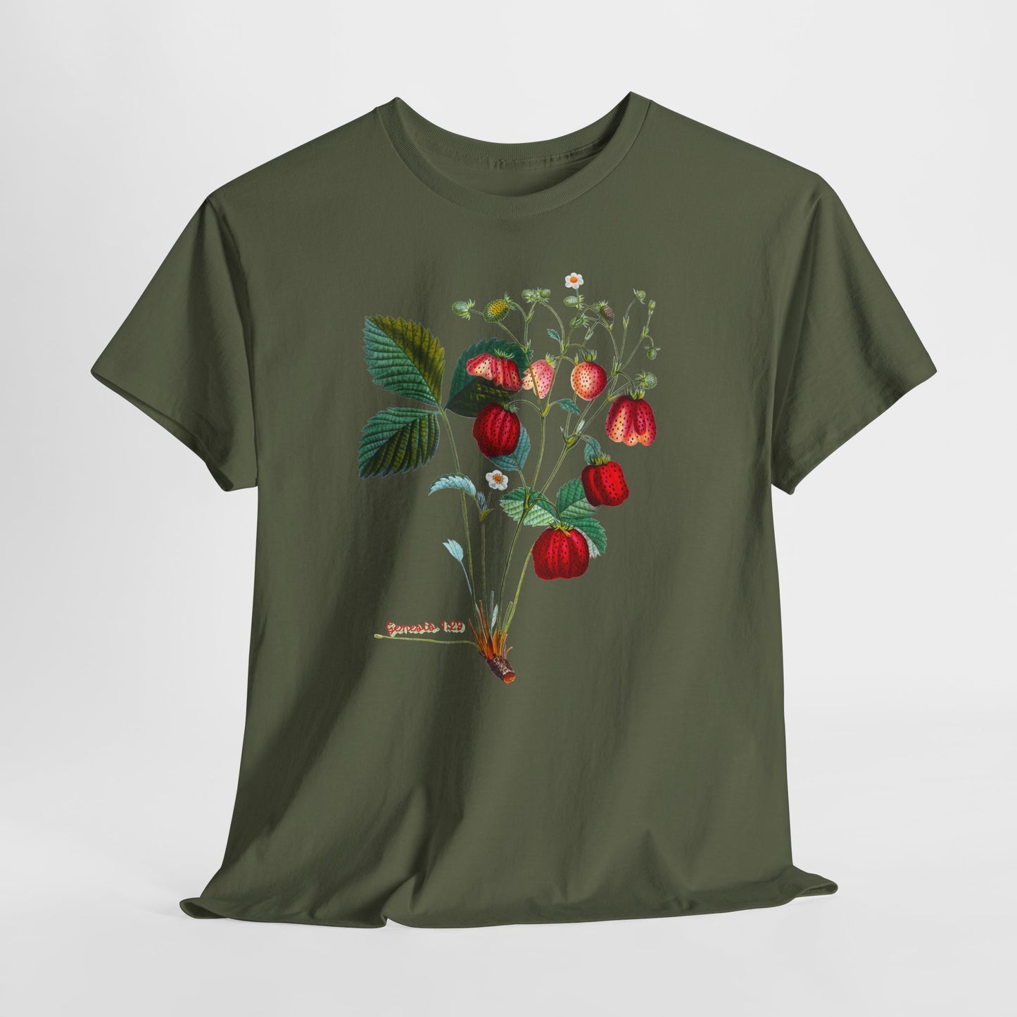 Strawberry Botanical Tee — Vintage Fruit Illustration T-Shirt Genesis 1:29