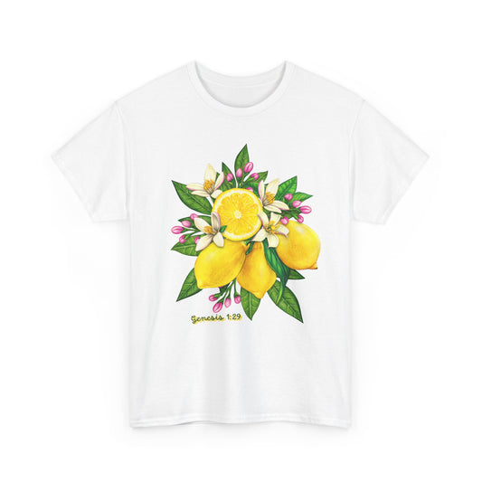Lemon Blossom Tee — Botanical Citrus Graphic T‑Shirt (Genesis 1:29)