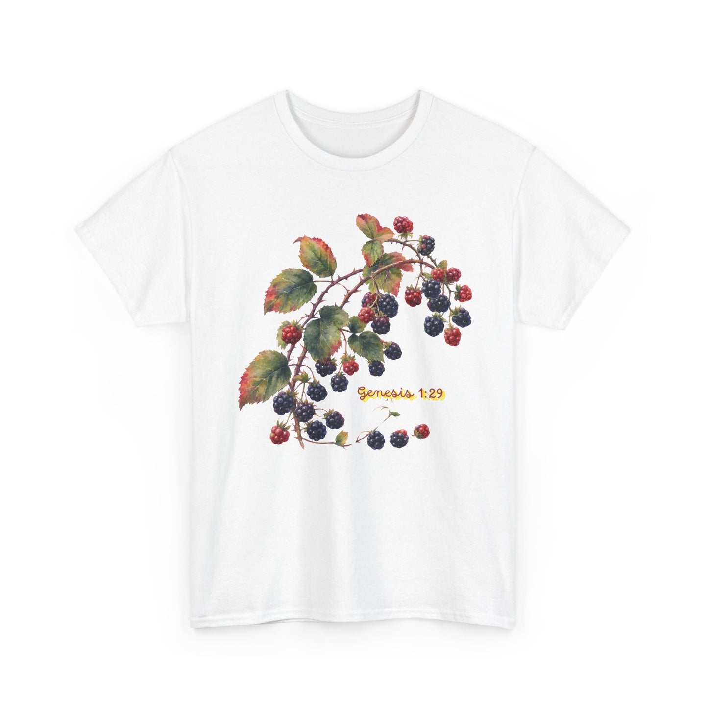 Blackberry Branch T-Shirt — Botanical Berry Illustration with "Genesis 1:29"