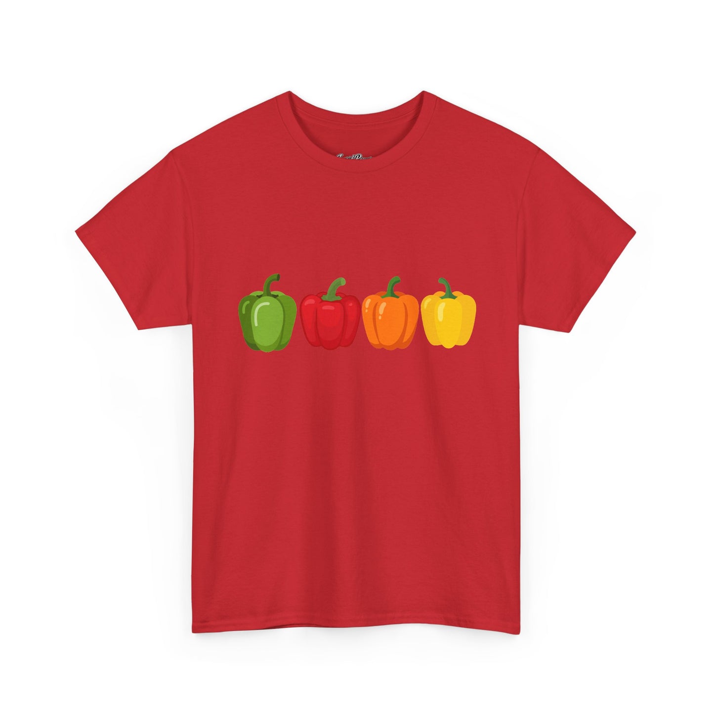 Bell Pepper Graphic Tee — Colorful Green Red Orange Yellow Peppers Shirt