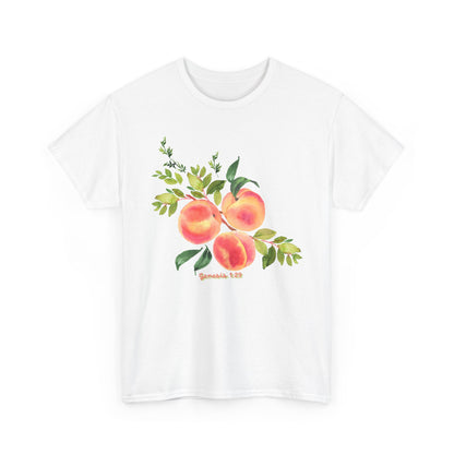 Peach Botanical Tee — Watercolor Fruit Graphic T‑Shirt