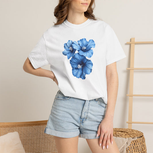 Blue Hibiscus Floral T-Shirt — Watercolor Flower Graphic Tee