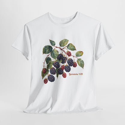 T-Shirt — Vintage Blackberry Branch Illustration Tee (Genesis 1:29)