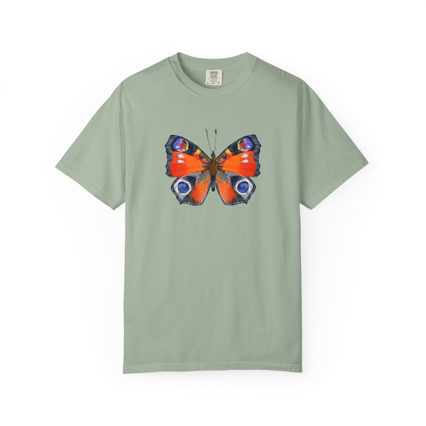 Butterfly Graphic T-Shirt — Vibrant Peacock Butterfly Print on Natural Tee