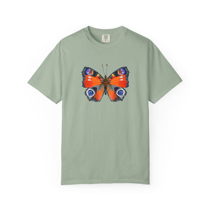 Butterfly Graphic T-Shirt — Vibrant Peacock Butterfly Print on Natural Tee