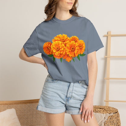 Marigold Blooms T-Shirt — Vibrant Floral Graphic Tee