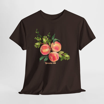 Peach Botanical Tee — Watercolor Fruit Graphic T‑Shirt
