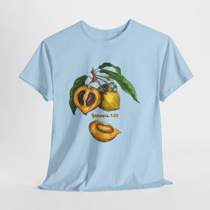 Apricot Illustration T-Shirt — Botanical Fruit Graphic Tee Genesis 1:29