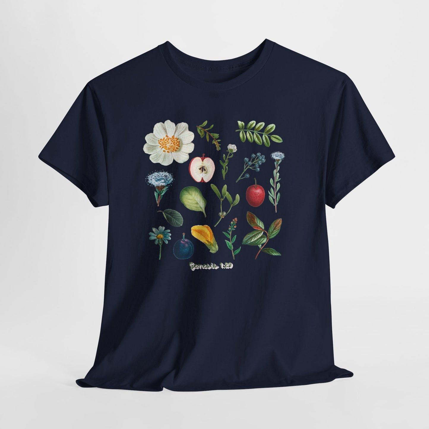 Botanical Fruit & Flower Tee — Watercolor Garden Illustration T-Shirt Genesis 1:29