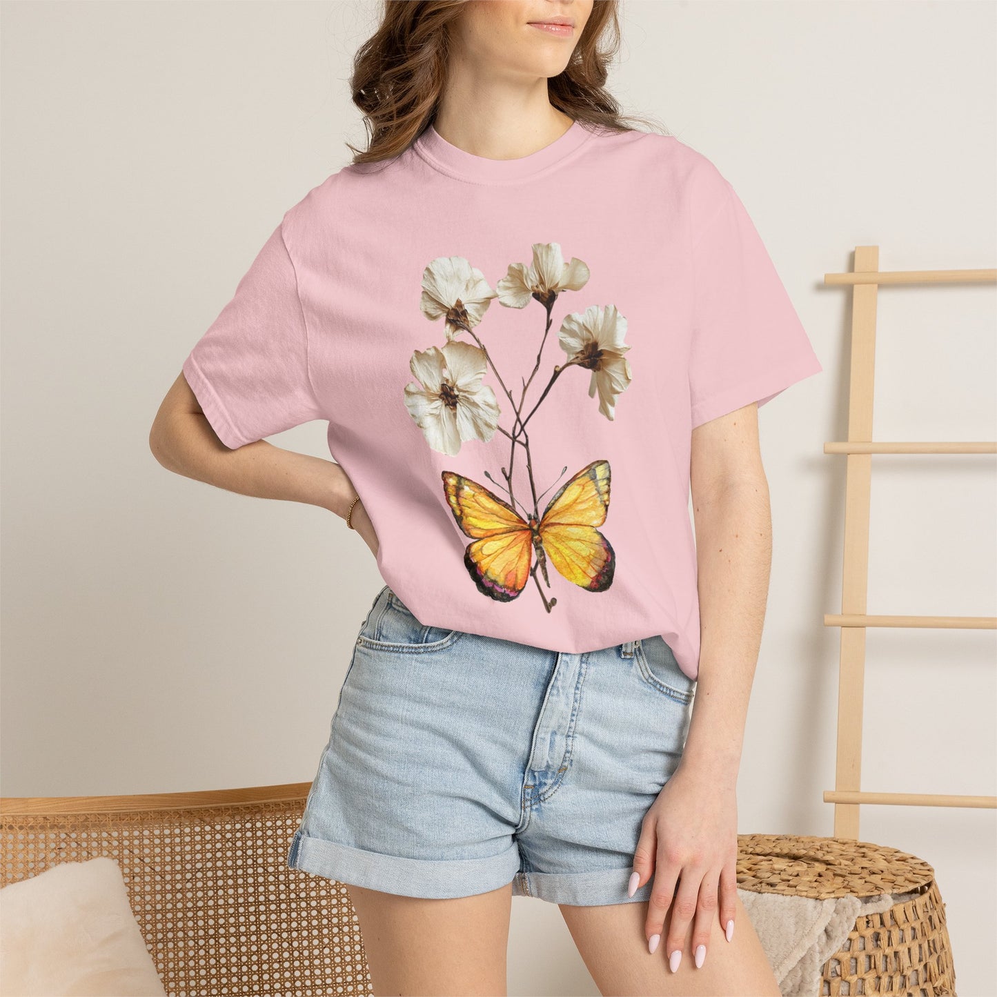 Butterfly & Dried Flowers Graphic T-Shirt — Vintage Botanical Tee