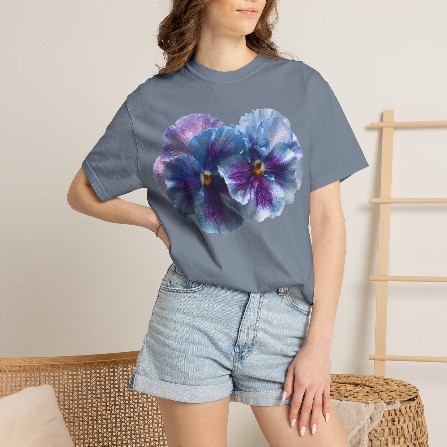 Pansy Watercolor T-Shirt — Purple Blue Floral Graphic Tee