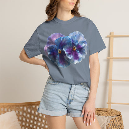 Pansy Watercolor T-Shirt — Purple Blue Floral Graphic Tee