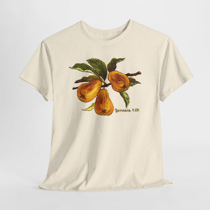 Pear Branch Tee — Watercolor Fruit Graphic T‑Shirt (Genesis 1:29)