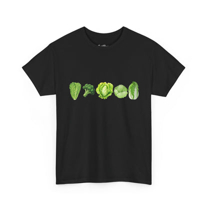 Vegetable Row T-Shirt — Green Veggies Lettuce Broccoli Cabbage Graphic Tee