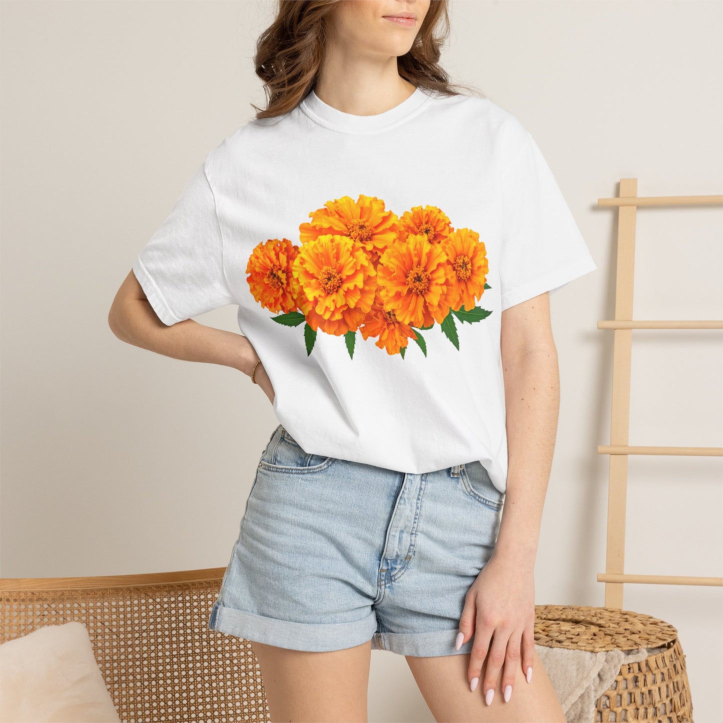 Marigold Blooms T-Shirt — Vibrant Floral Graphic Tee
