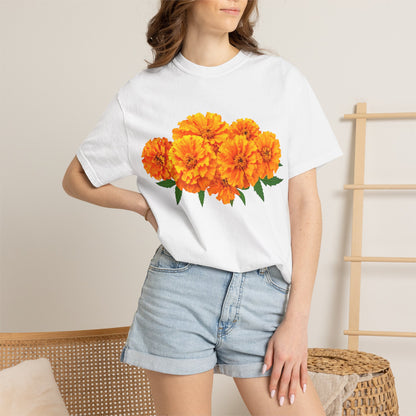 Marigold Blooms T-Shirt — Vibrant Floral Graphic Tee