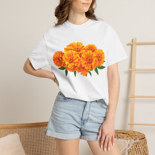 Marigold Blooms T-Shirt — Vibrant Floral Graphic Tee