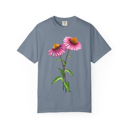 Floral Coneflower T-Shirt — Pink Echinacea Botanical Tee