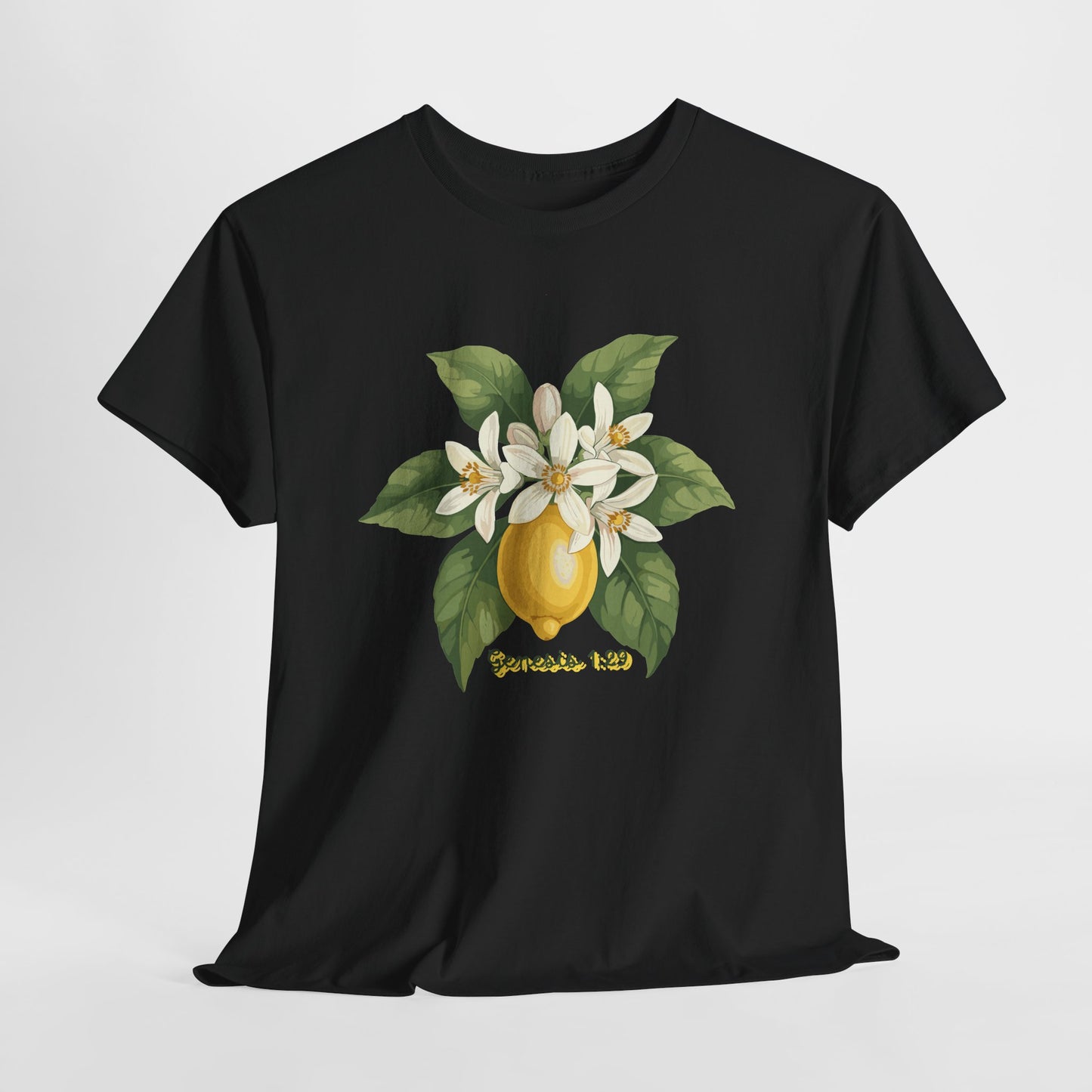 T-Shirt — Lemon Blossom Graphic Tee with 'Genesis 1:29' Scripture