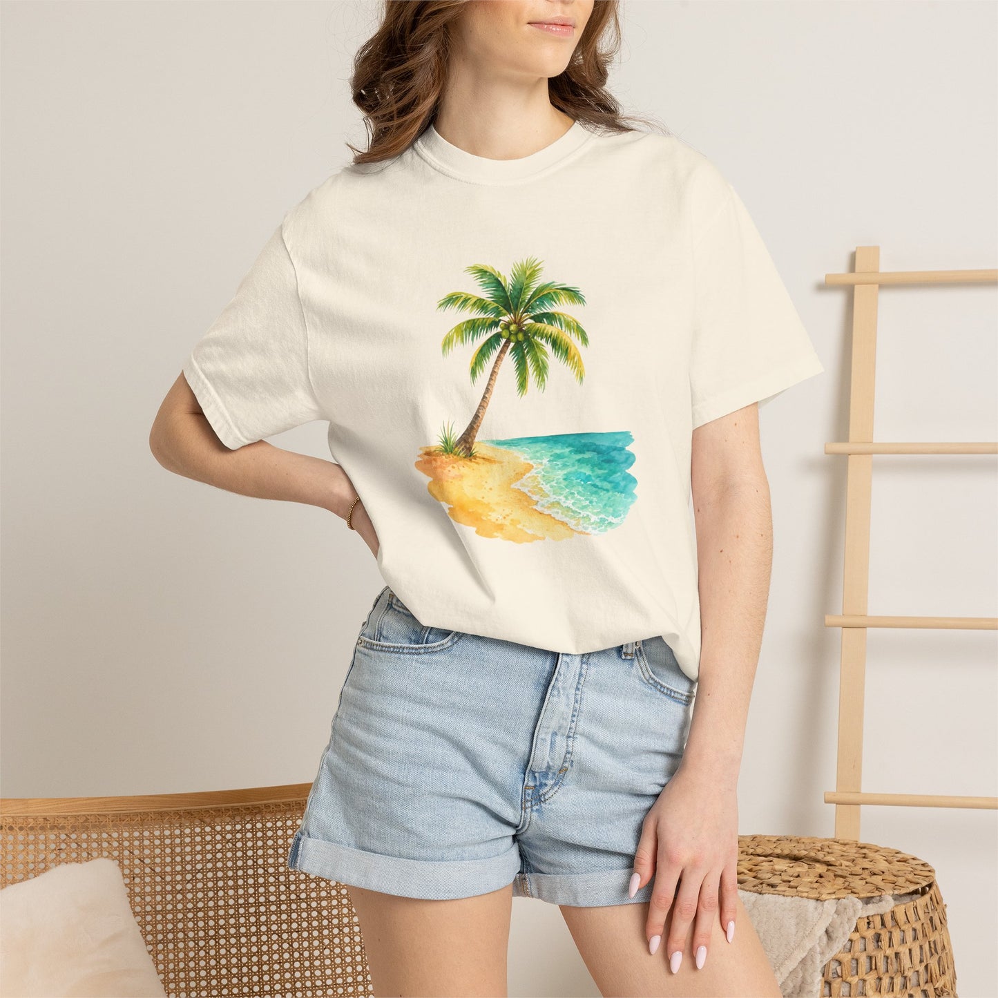 Tropical Palm Beach T-Shirt — Watercolor Island Graphic Tee