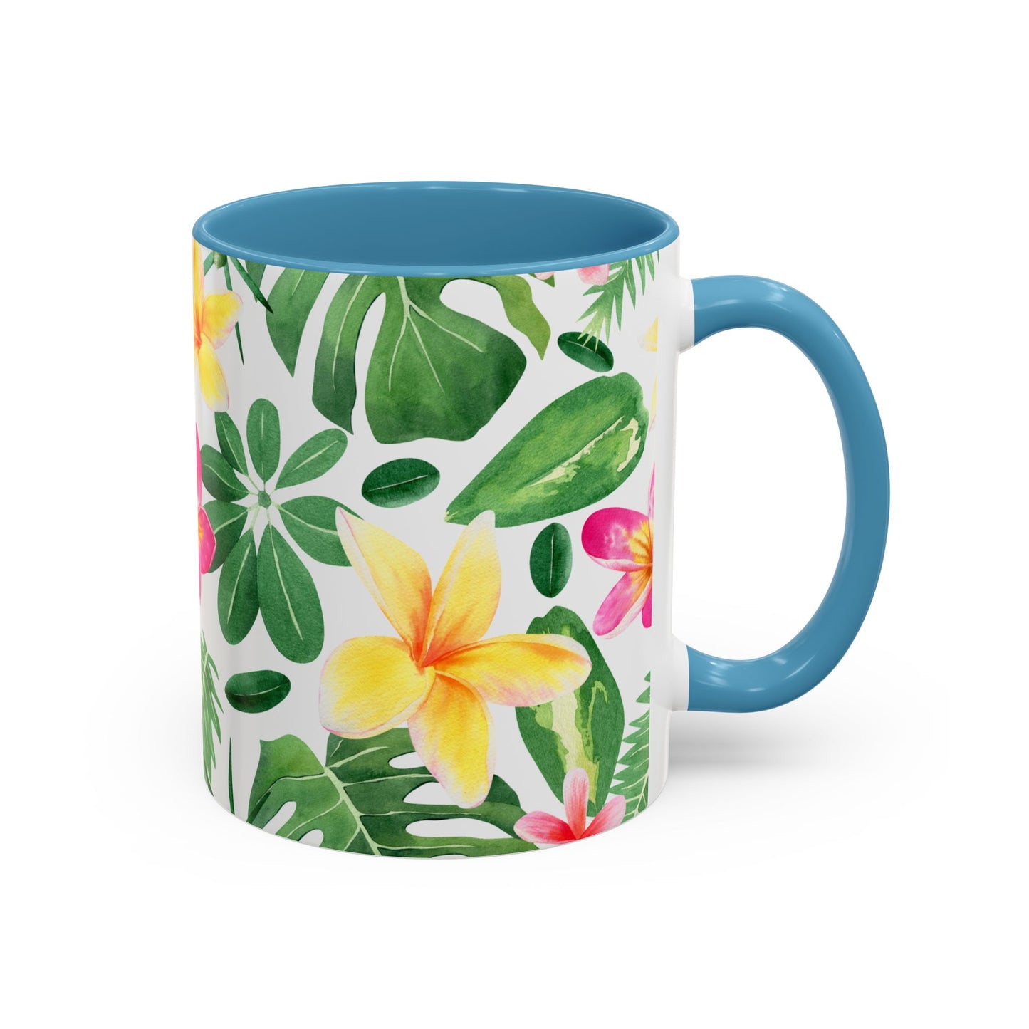 Tropical Floral Coffee Mug — Plumeria & Palm Accent Mug (11/15oz)