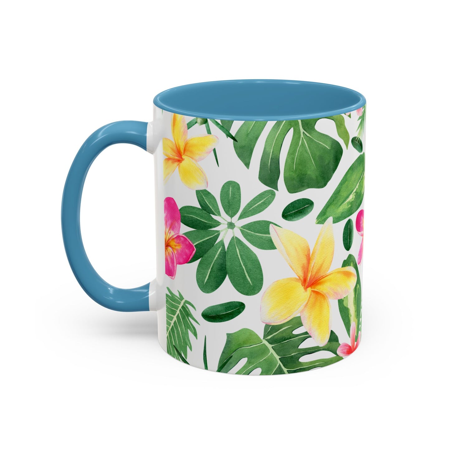 Tropical Floral Coffee Mug — Plumeria & Palm Accent Mug (11/15oz)