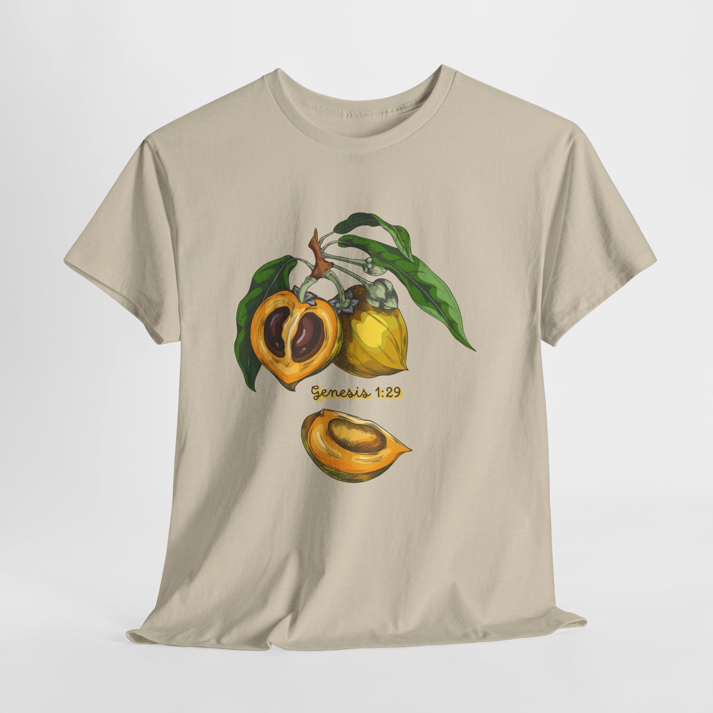 Apricot Illustration T-Shirt — Botanical Fruit Graphic Tee Genesis 1:29