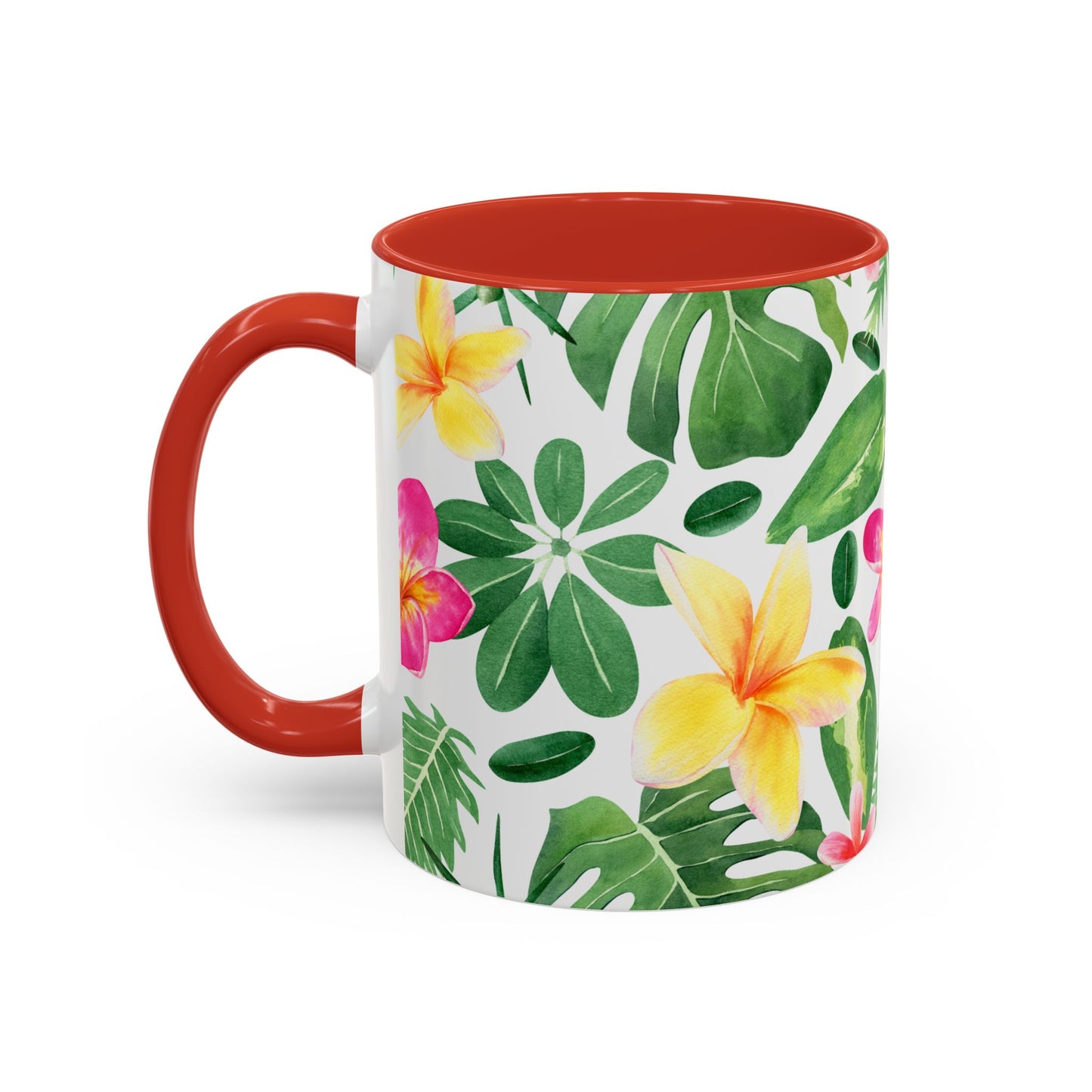 Tropical Floral Coffee Mug — Plumeria & Palm Accent Mug (11/15oz)