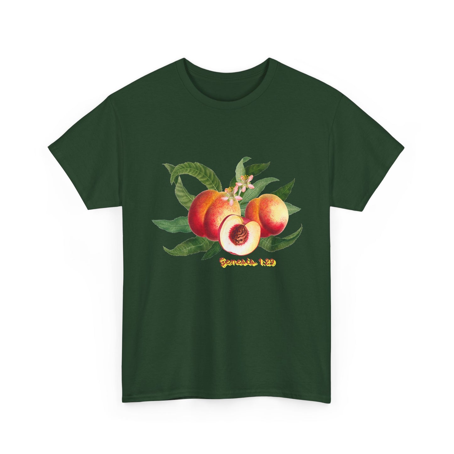 Peach Botanical Tee — Vintage Fruit Illustration T-Shirt ("Genesis 1:29")