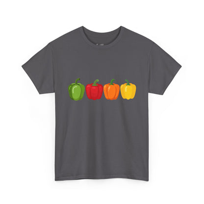 Bell Pepper Graphic Tee — Colorful Green Red Orange Yellow Peppers Shirt