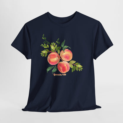 Peach Botanical Tee — Watercolor Fruit Graphic T‑Shirt