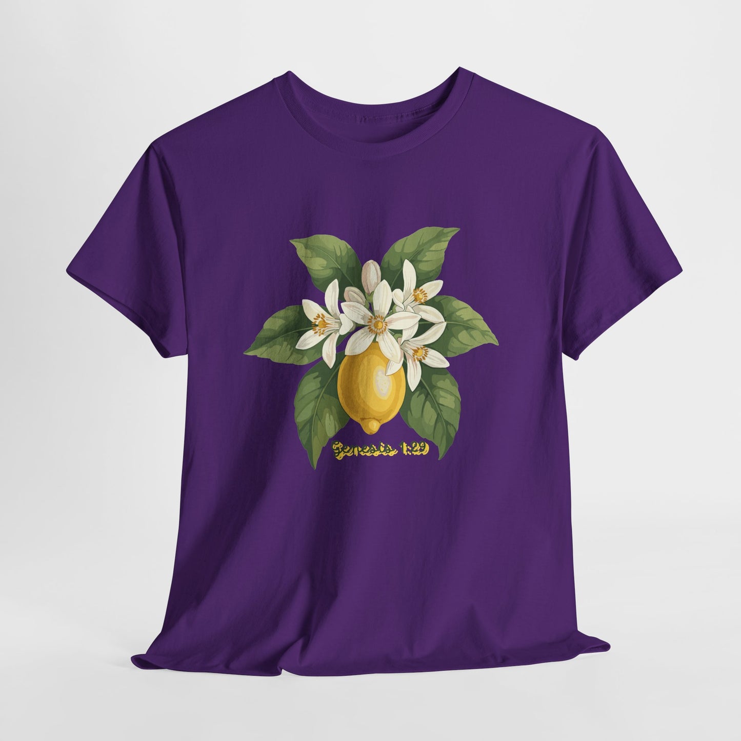 T-Shirt — Lemon Blossom Graphic Tee with 'Genesis 1:29' Scripture