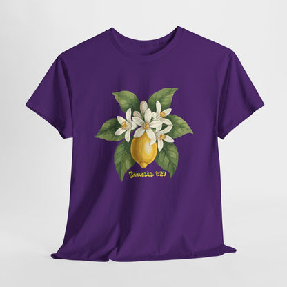 T-Shirt — Lemon Blossom Graphic Tee with 'Genesis 1:29' Scripture