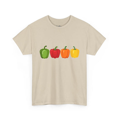 Bell Pepper Graphic Tee — Colorful Green Red Orange Yellow Peppers Shirt