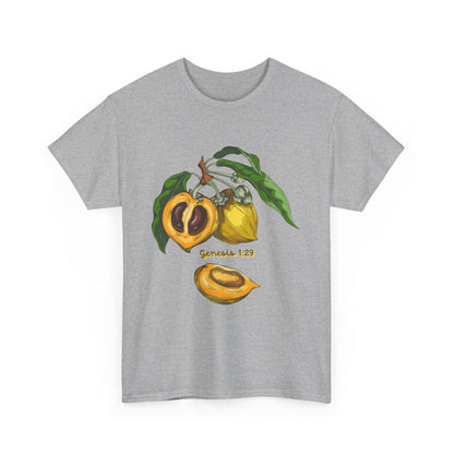 Apricot Illustration T-Shirt — Botanical Fruit Graphic Tee Genesis 1:29