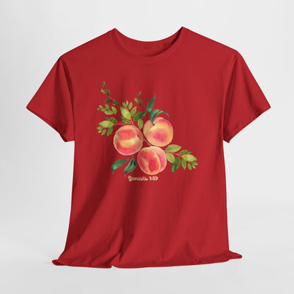 Peach Botanical Tee — Watercolor Fruit Graphic T‑Shirt
