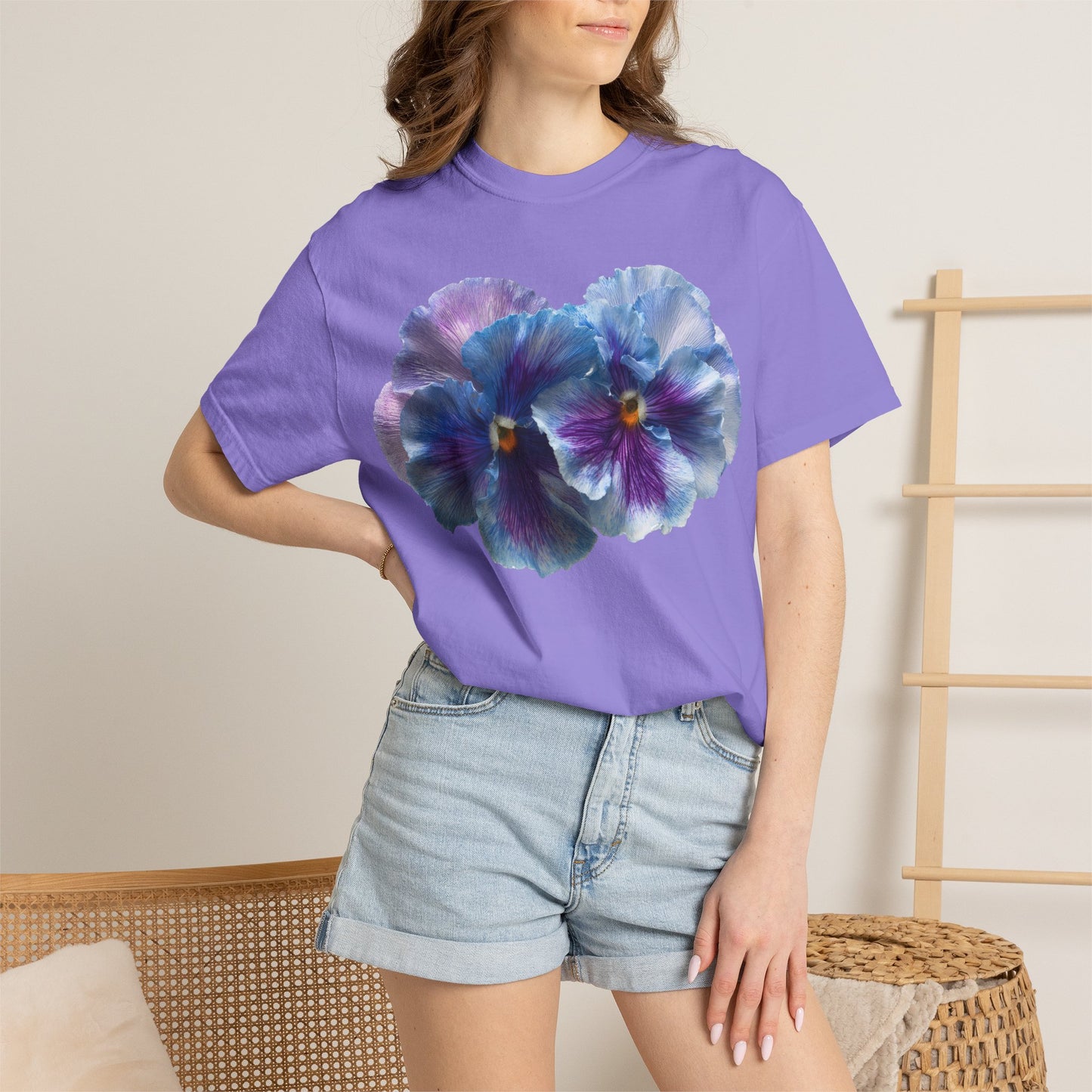 Pansy Watercolor T-Shirt — Purple Blue Floral Graphic Tee
