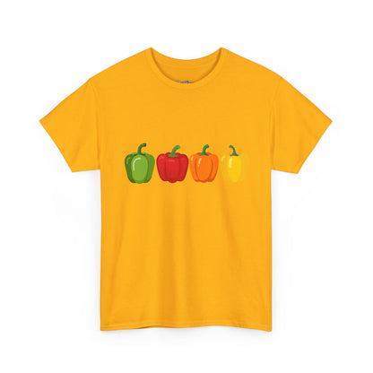 Bell Pepper Graphic Tee — Colorful Green Red Orange Yellow Peppers Shirt