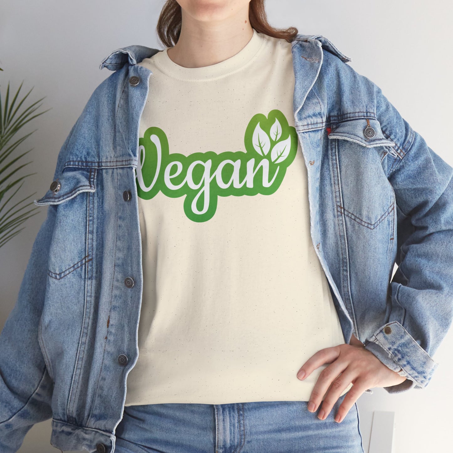 Vegan Script Tee — Green Leaf Eco-Friendly T-Shirt