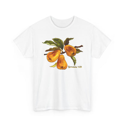Pear Branch Tee — Watercolor Fruit Graphic T‑Shirt (Genesis 1:29)