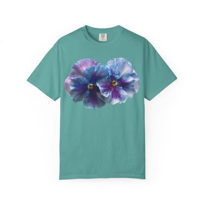 Pansy Watercolor T-Shirt — Purple Blue Floral Graphic Tee
