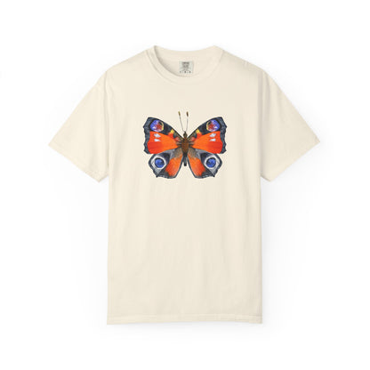 Butterfly Graphic T-Shirt — Vibrant Peacock Butterfly Print on Natural Tee