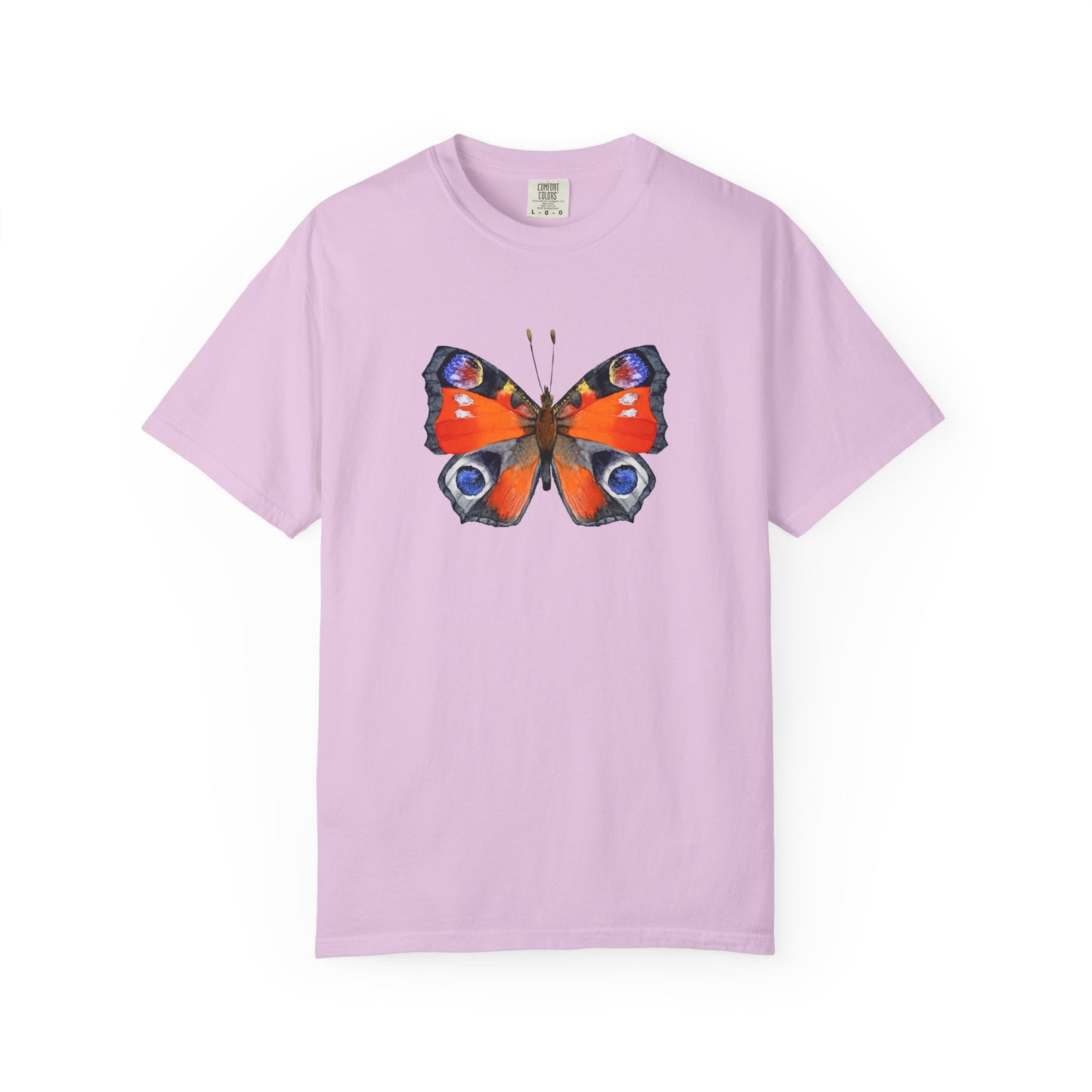 Butterfly Graphic T-Shirt — Vibrant Peacock Butterfly Print on Natural Tee