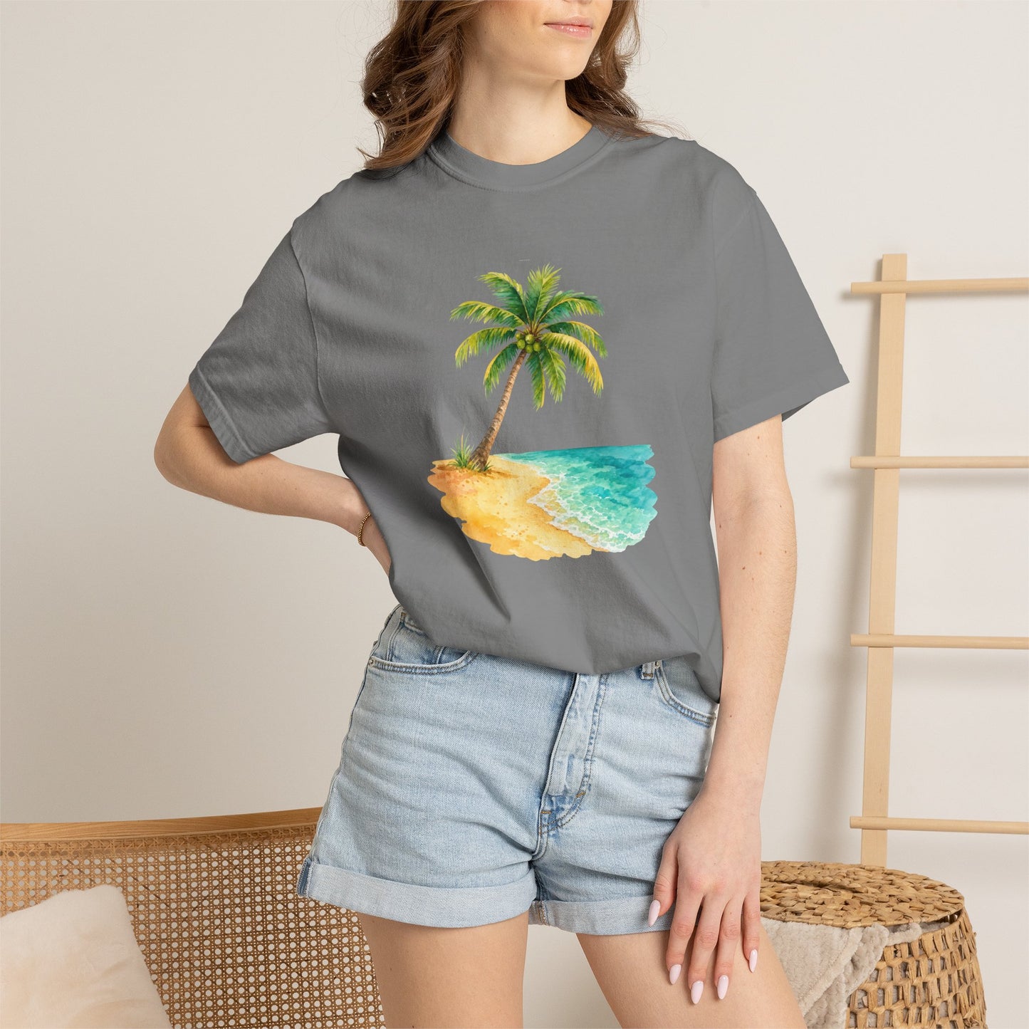 Tropical Palm Beach T-Shirt — Watercolor Island Graphic Tee